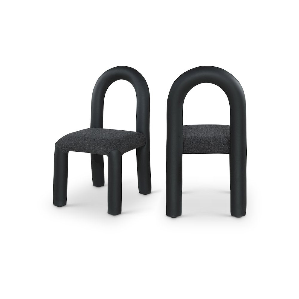 Amari Black Vegan Leather and Boucle Fabric Dining Chair, Set of 2