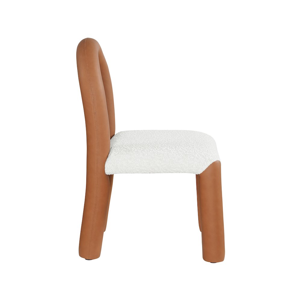 Amari Cognac Vegan Leather and Boucle Fabric Dining Chair, Set of 2