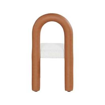 Amari Cognac Vegan Leather and Boucle Fabric Dining Chair, Set of 2