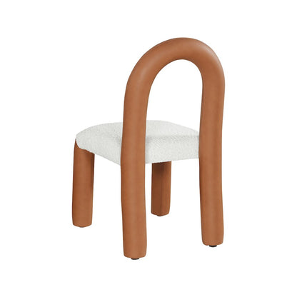 Amari Cognac Vegan Leather and Boucle Fabric Dining Chair, Set of 2