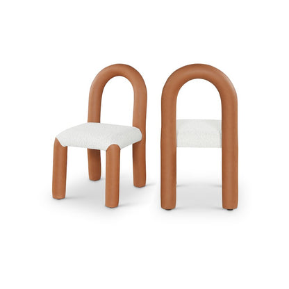 Amari Cognac Vegan Leather and Boucle Fabric Dining Chair, Set of 2