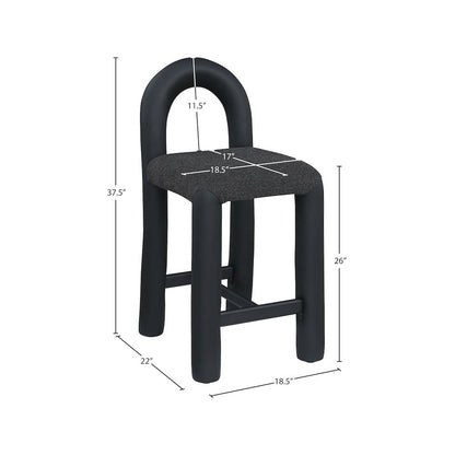 Amari Black Vegan Leather and Boucle Fabric Stool
