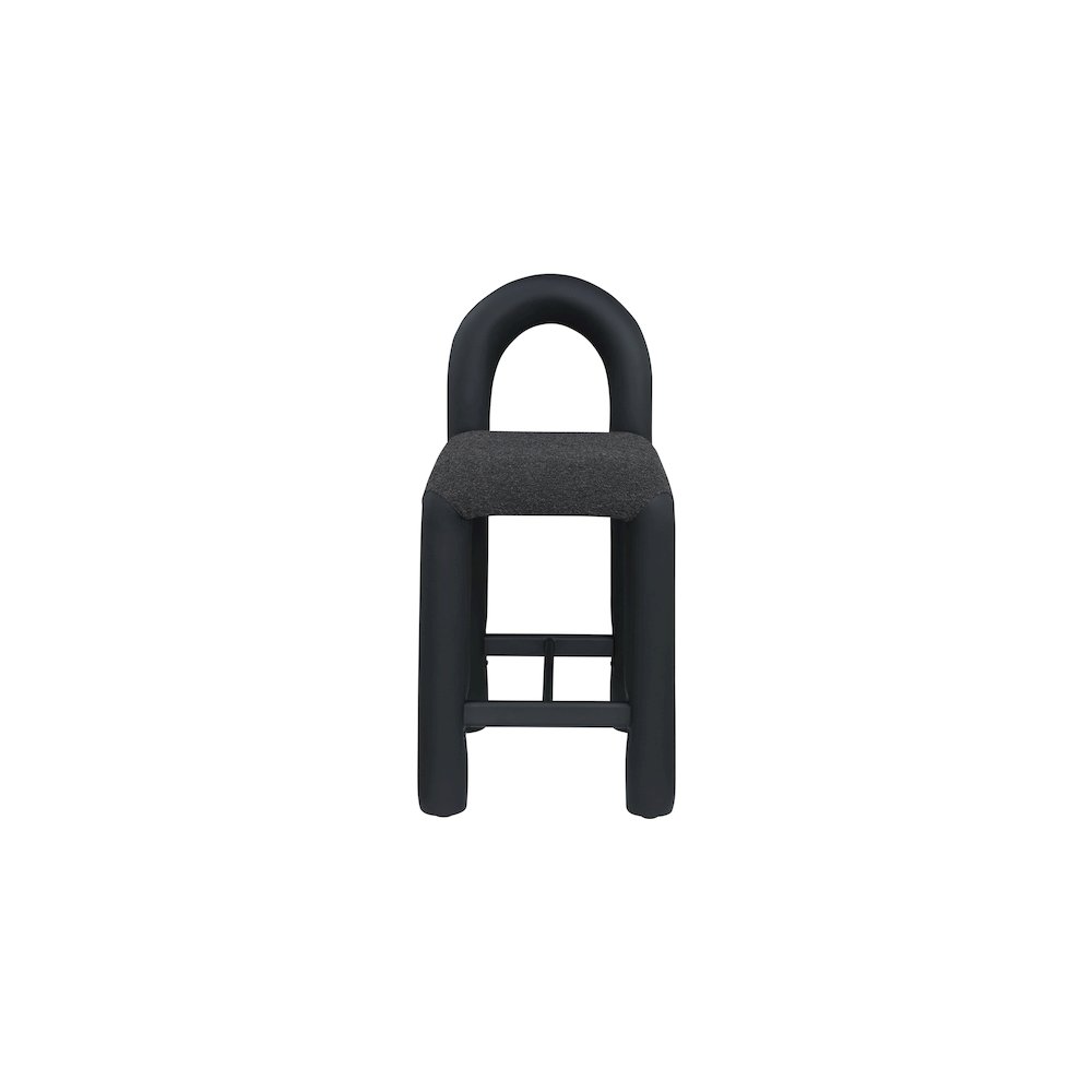 Amari Black Vegan Leather and Boucle Fabric Stool