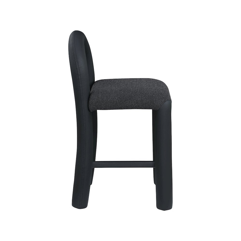 Amari Black Vegan Leather and Boucle Fabric Stool