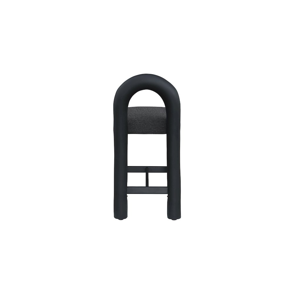 Amari Black Vegan Leather and Boucle Fabric Stool