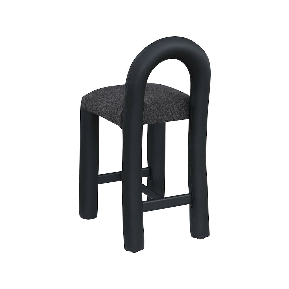 Amari Black Vegan Leather and Boucle Fabric Stool