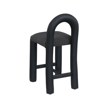 Amari Black Vegan Leather and Boucle Fabric Stool