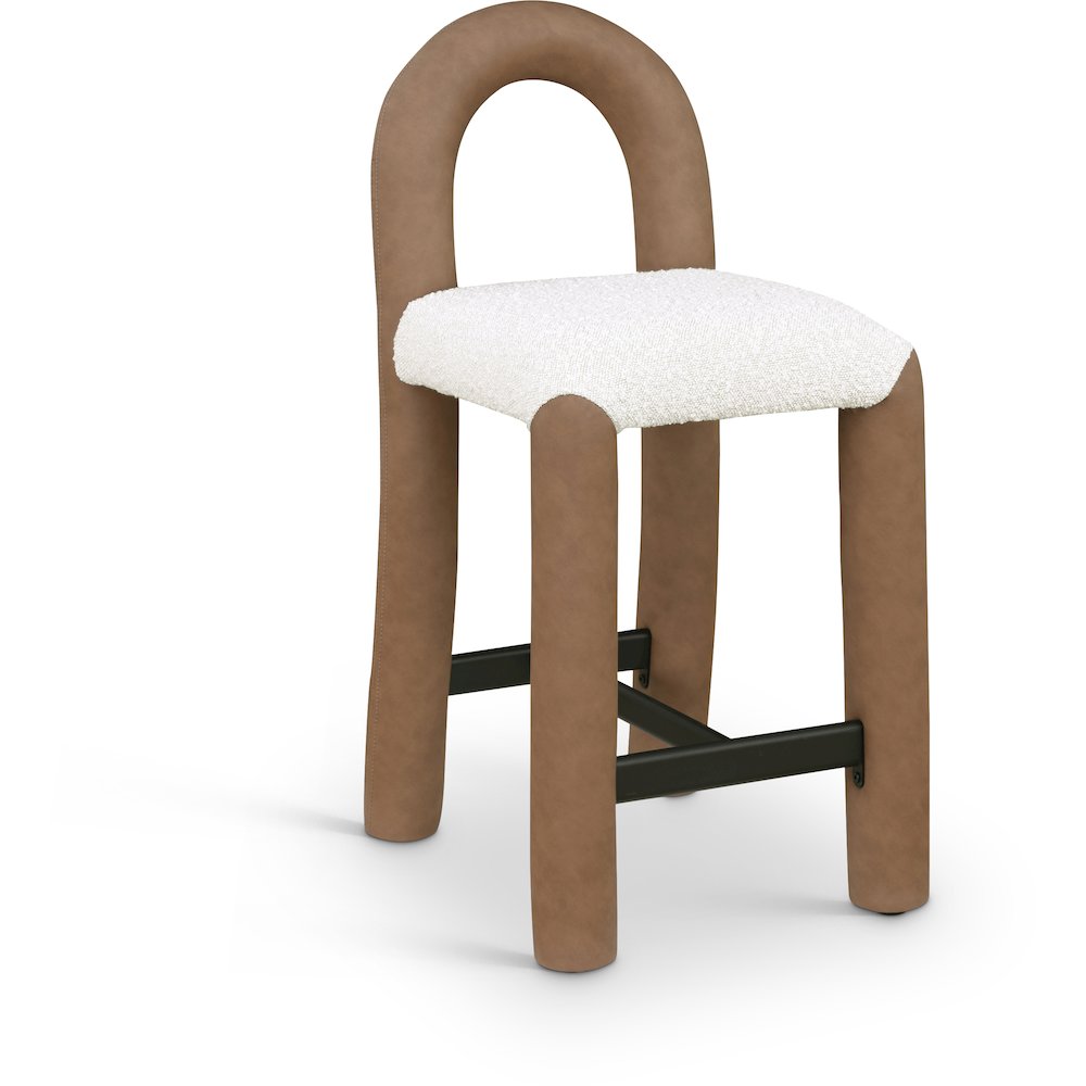 Amari Brown Vegan Leather and Boucle Fabric Stool