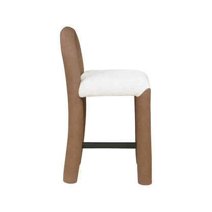Amari Brown Vegan Leather and Boucle Fabric Stool