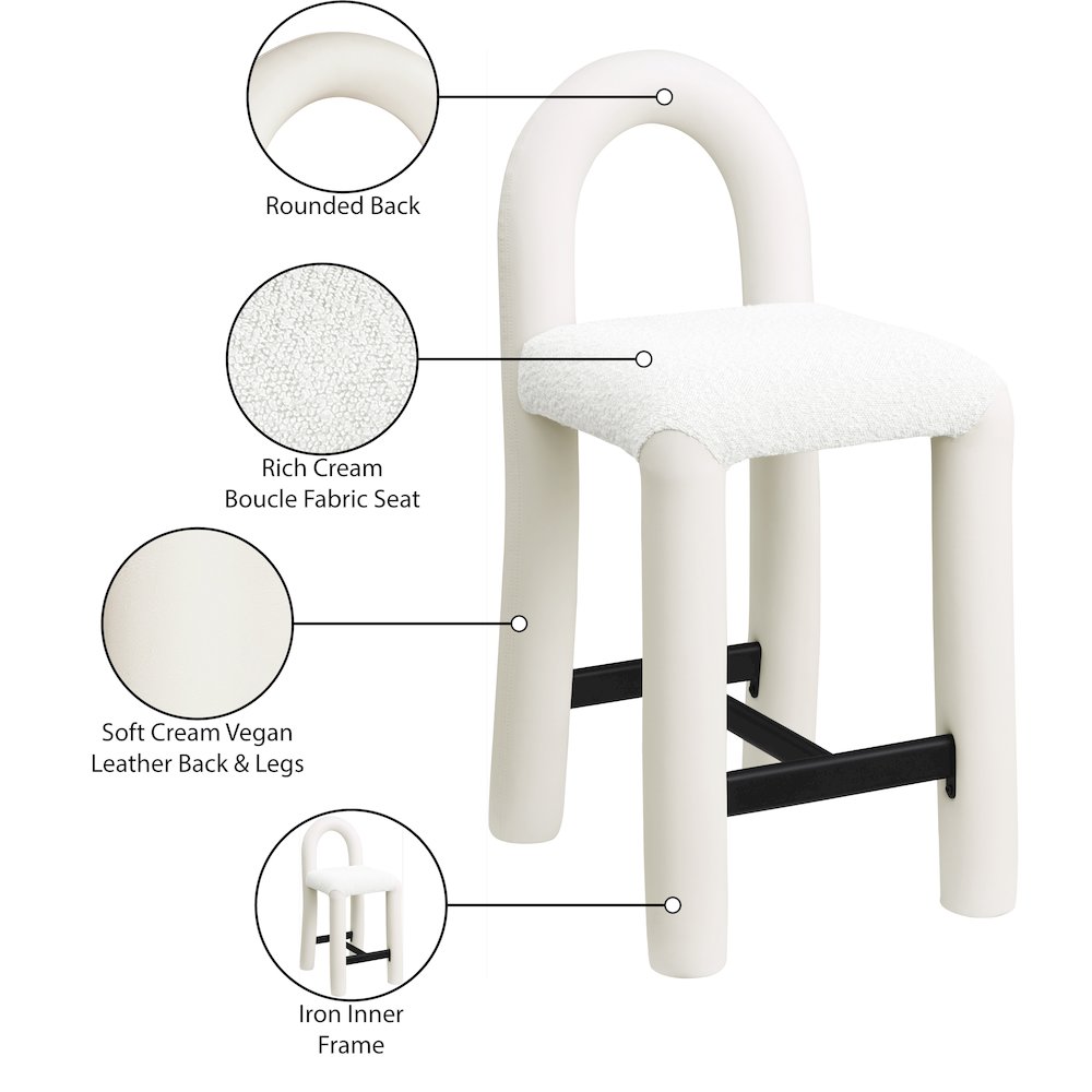 Amari Cream Vegan Leather and Boucle Fabric Stool