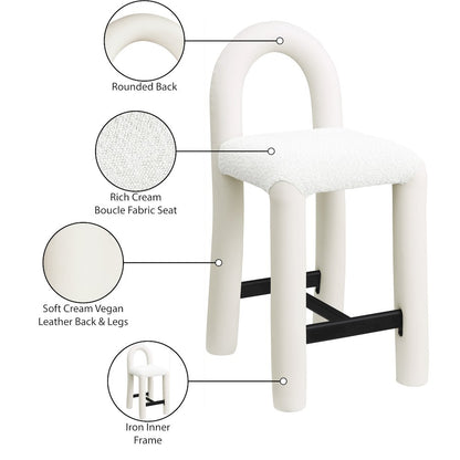 Amari Cream Vegan Leather and Boucle Fabric Stool