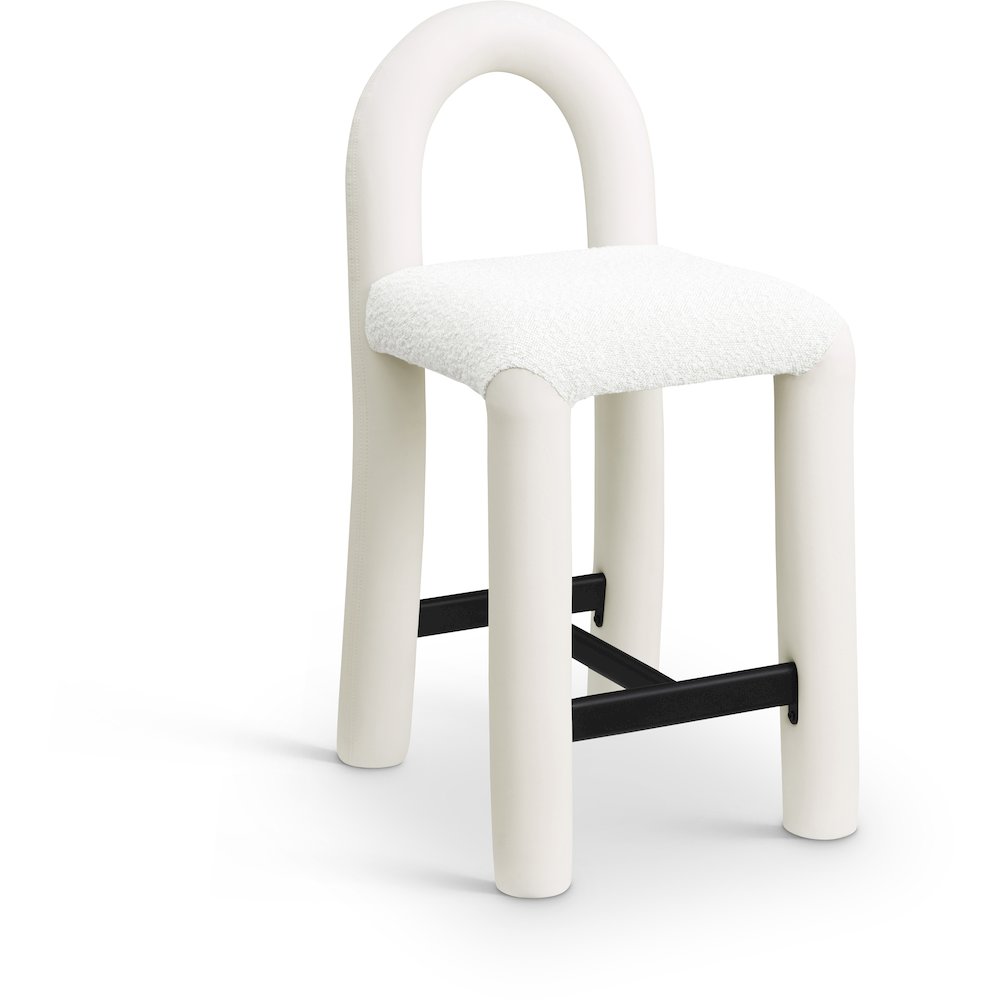 Amari Cream Vegan Leather and Boucle Fabric Stool
