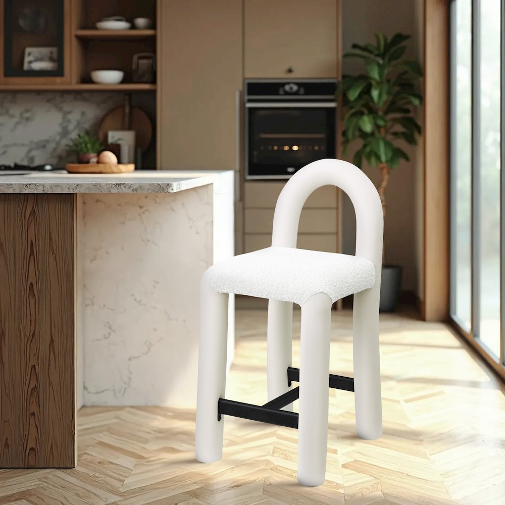 Amari Cream Vegan Leather and Boucle Fabric Stool