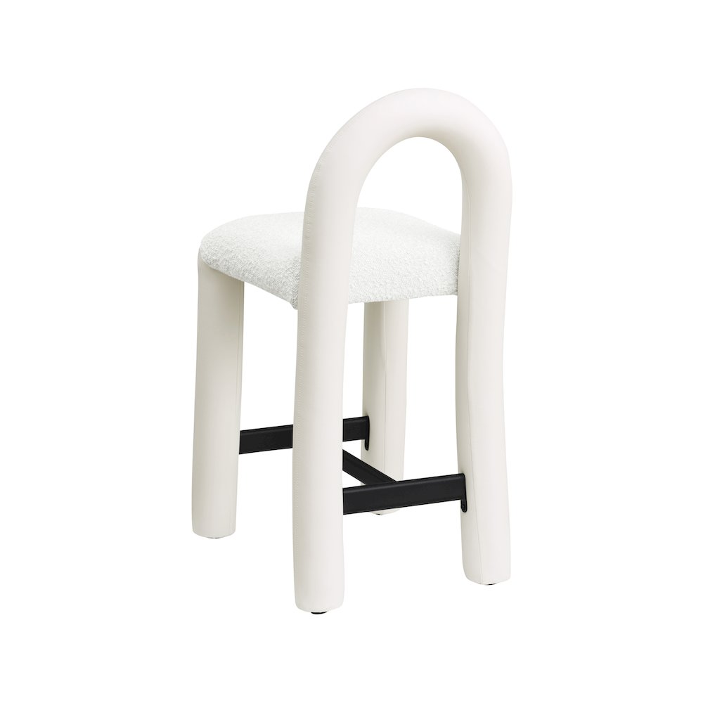Amari Cream Vegan Leather and Boucle Fabric Stool