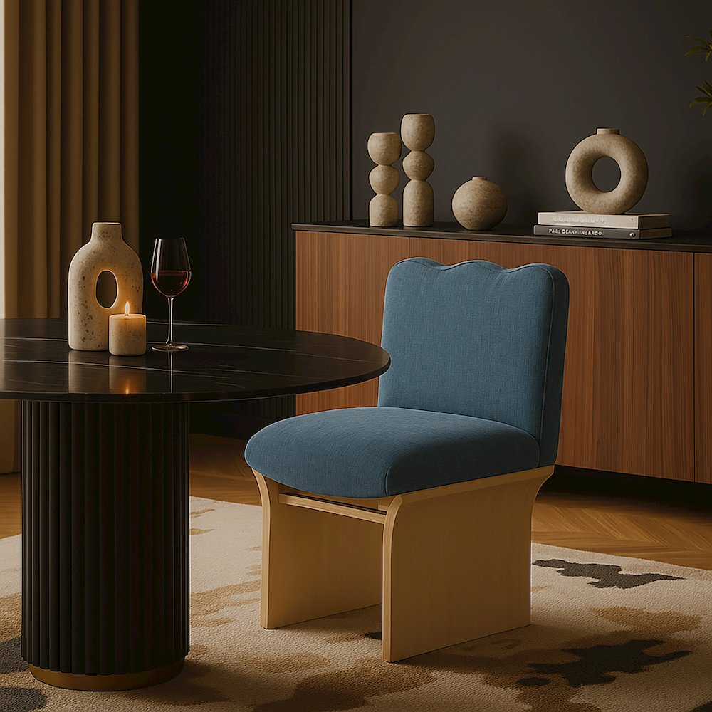 Shaw Light Blue Chenille Fabric Upholstered Dining Chair