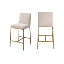 Reeves Beige Chenille Fabric Upholstered Counter Stool, Set of 2