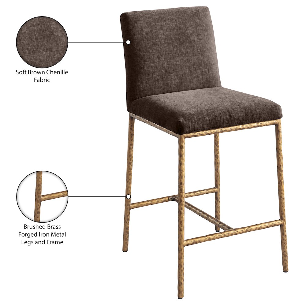 Reeves Brown Chenille Fabric Upholstered Counter Stool, Set of 2