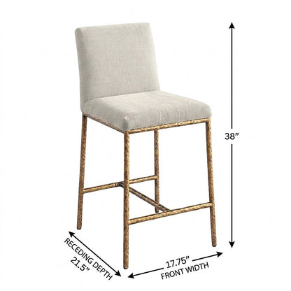 Chenille Fabric Counter Height Bar Stools, Tight Back, Set of 2, Cream