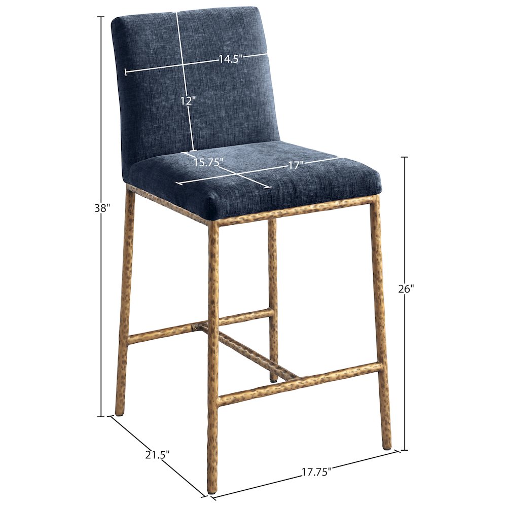 Reeves Navy Chenille Fabric Upholstered Counter Stool, Set of 2