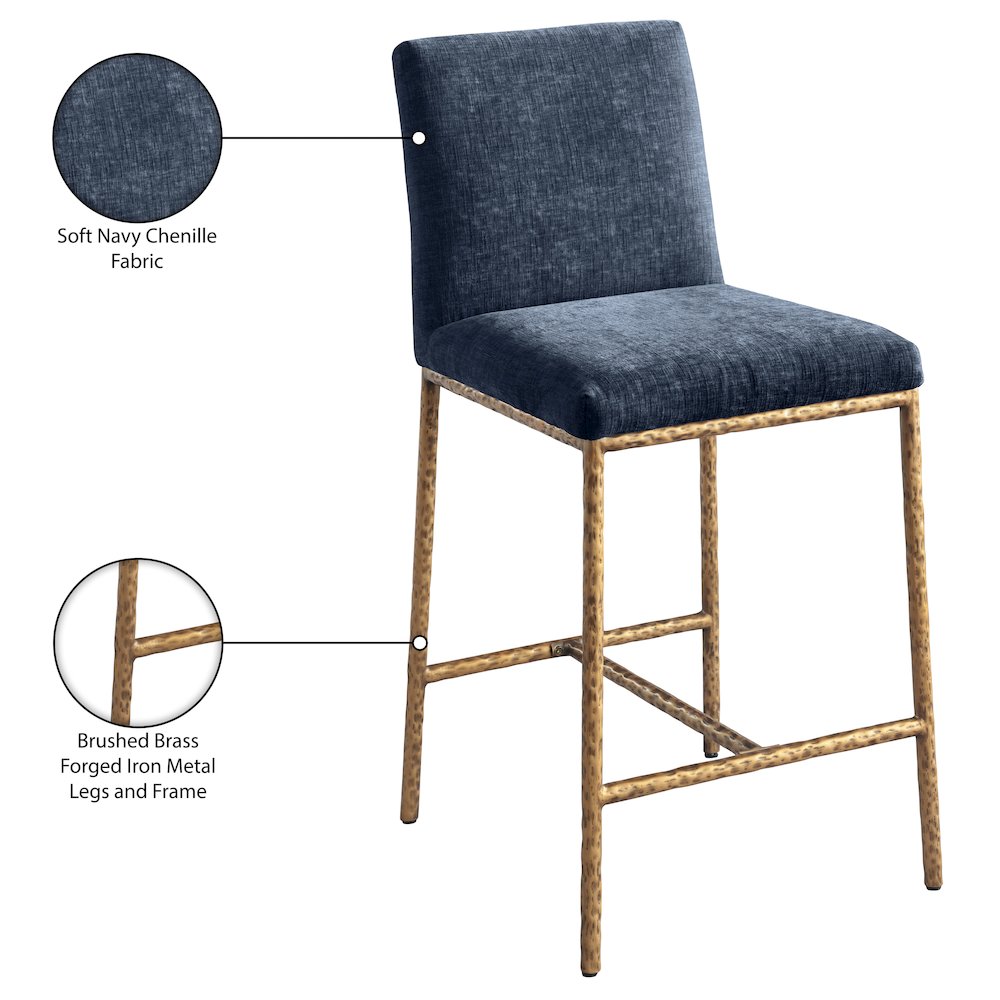 Reeves Navy Chenille Fabric Upholstered Counter Stool, Set of 2