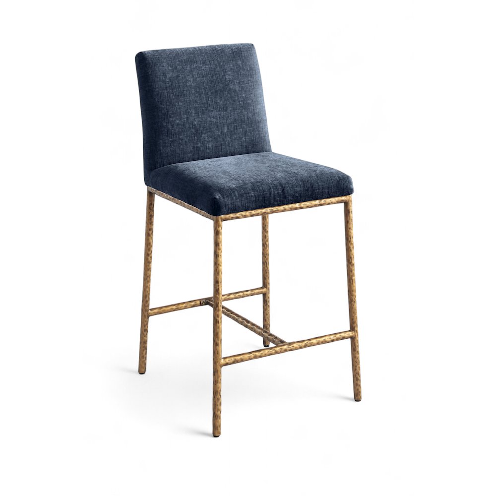 Reeves Navy Chenille Fabric Upholstered Counter Stool, Set of 2