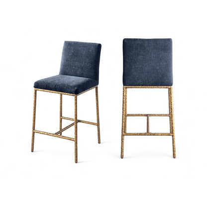 Reeves Navy Chenille Fabric Upholstered Counter Stool, Set of 2