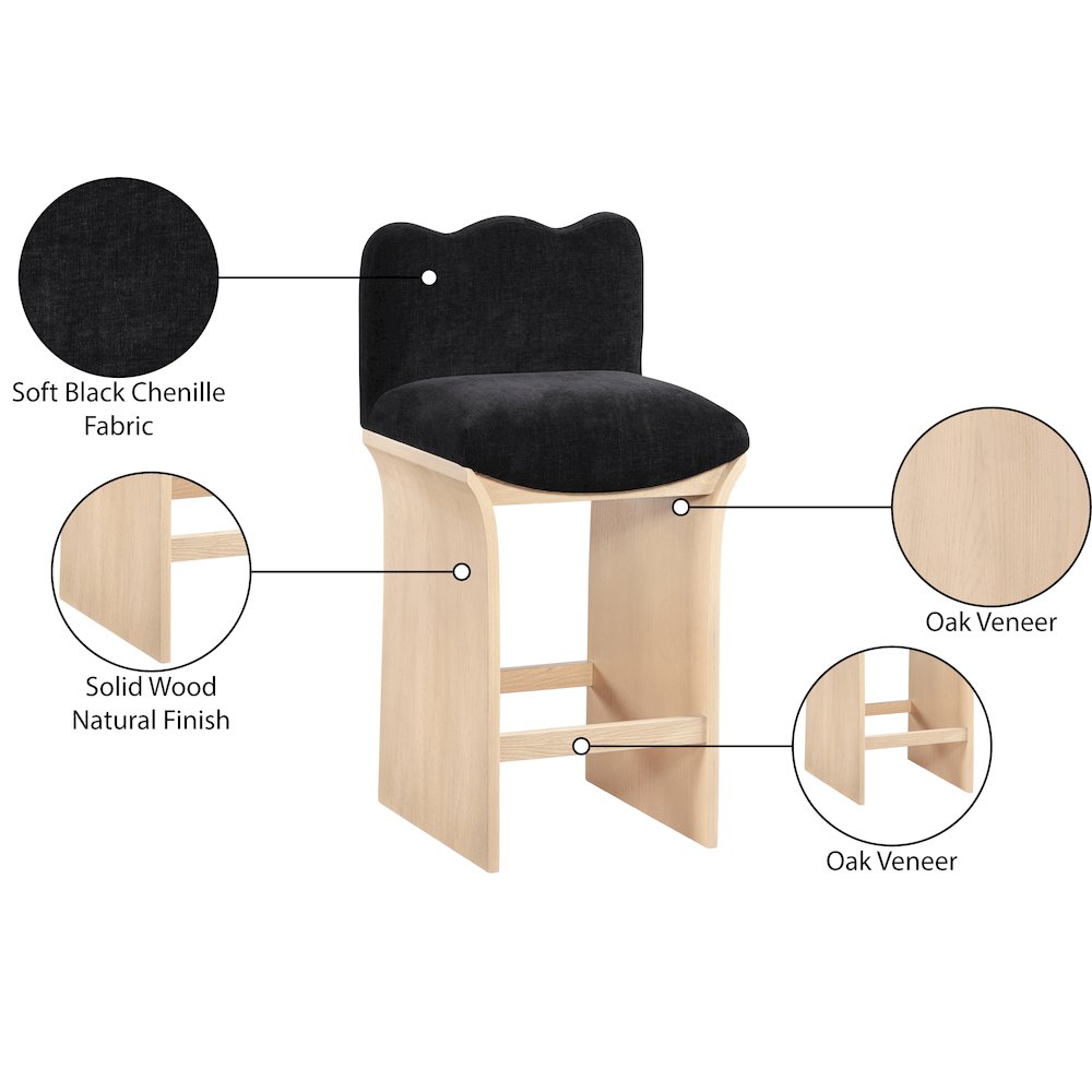Shaw Black Chenille Fabric Upholstered Counter Stool