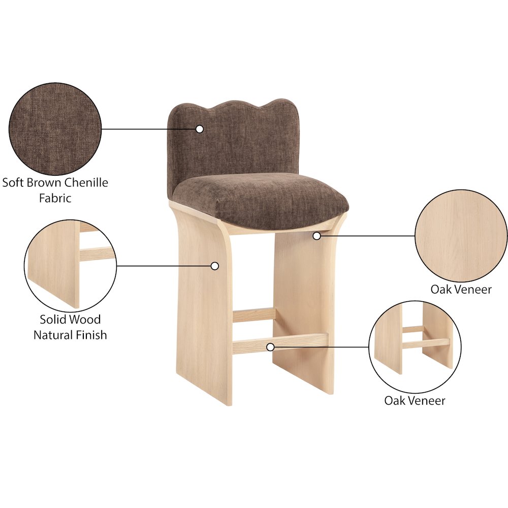 Shaw Brown Chenille Fabric Upholstered Counter Stool