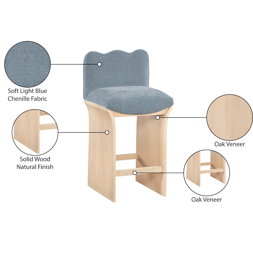 Shaw Light Blue Chenille Fabric Upholstered Counter Stool