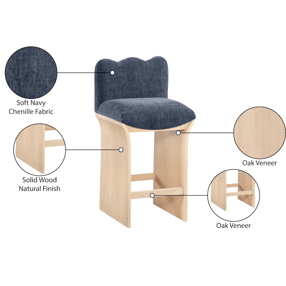 Shaw Navy Chenille Fabric Upholstered Counter Stool