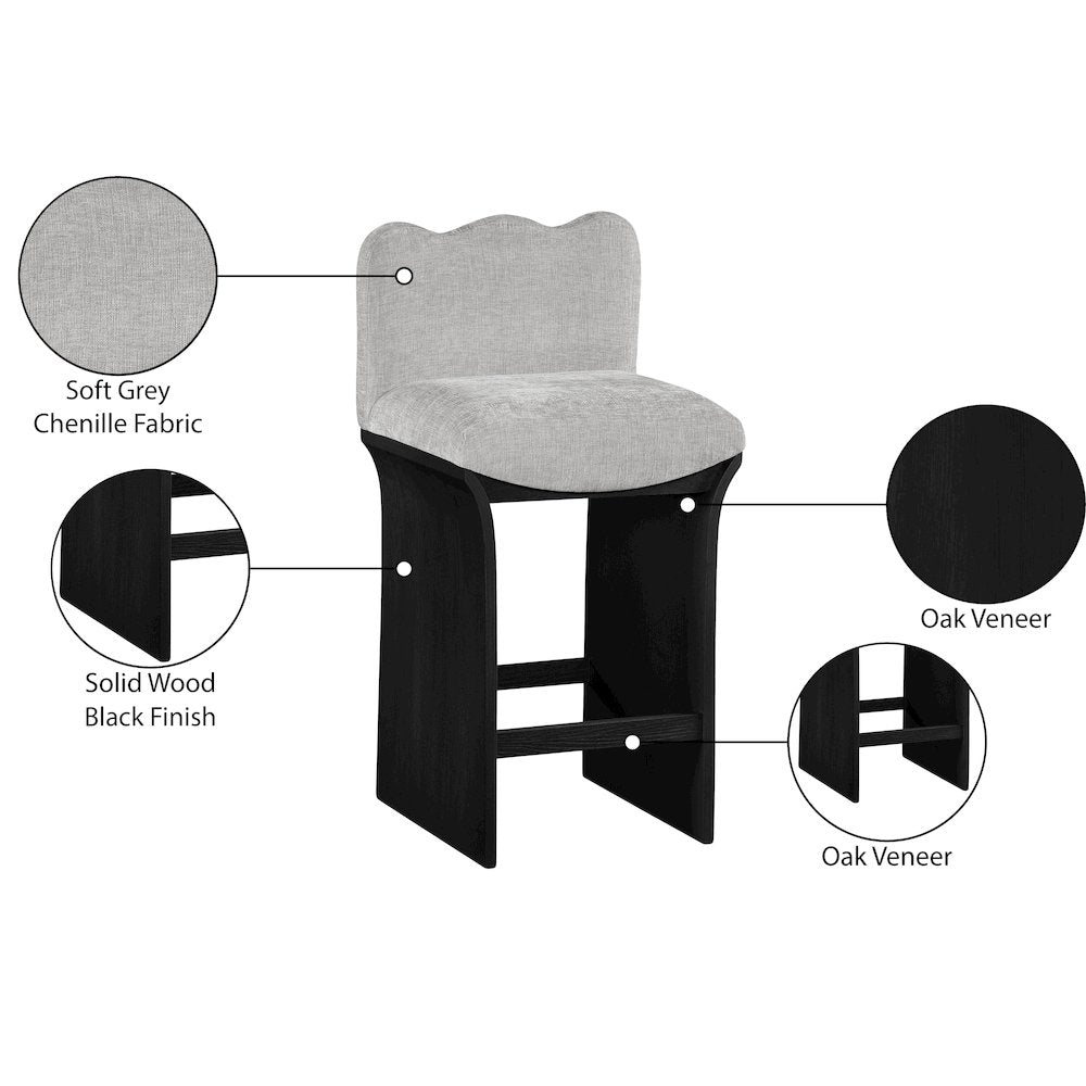 Shaw Grey Chenille Fabric Upholstered Counter Stool