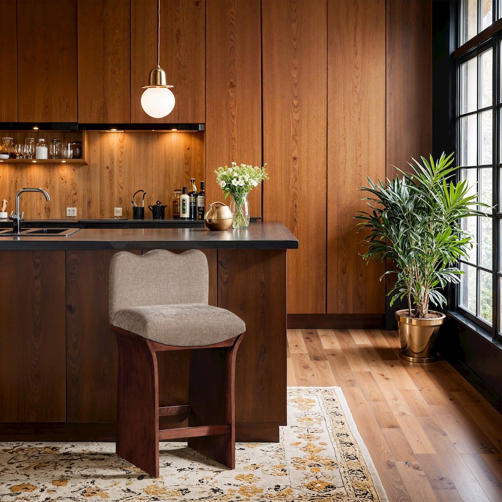 Shaw Beige Chenille Fabric Upholstered Counter Stool