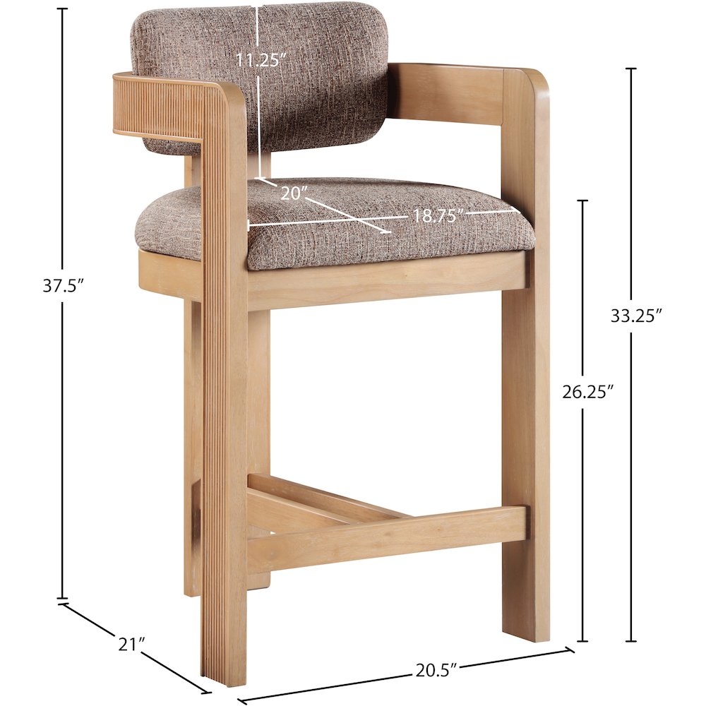 Sacha Brown Linen Textured Fabric Stool