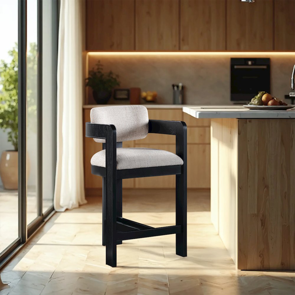 Sacha Beige Linen Textured Fabric Stool