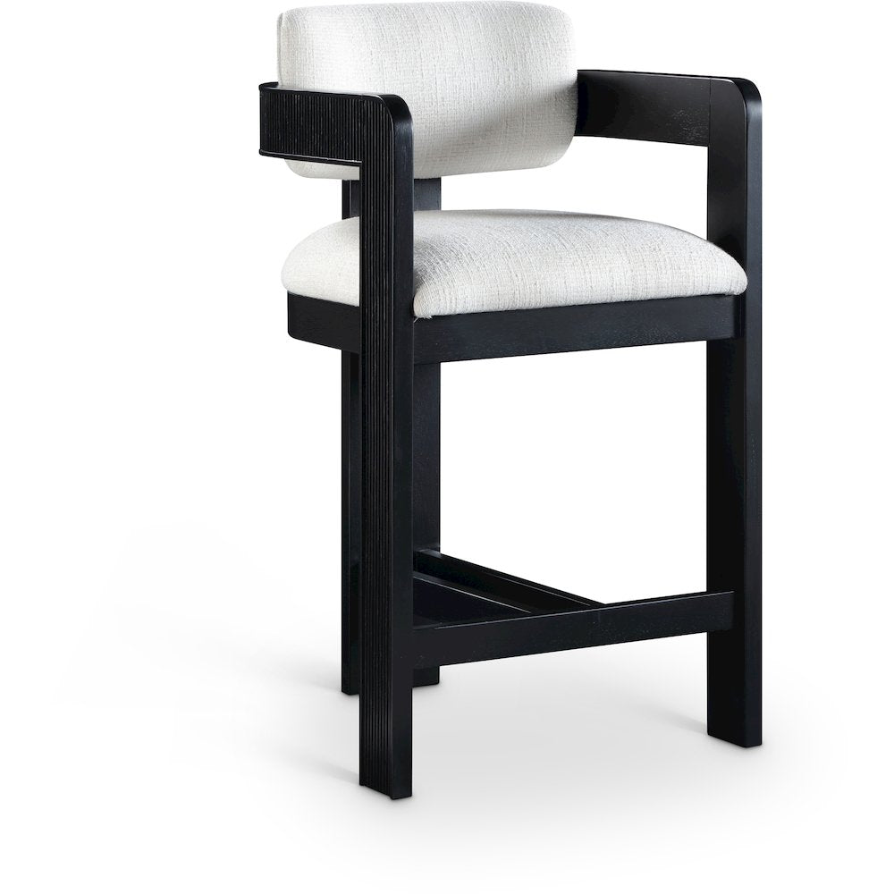 Sacha Cream Linen Textured Fabric Stool