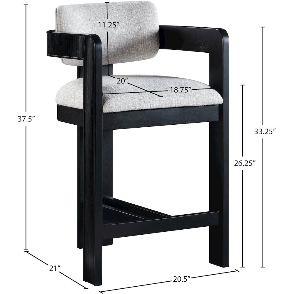Sacha Grey Linen Textured Fabric Stool