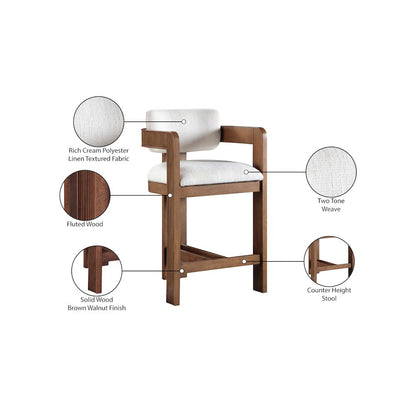Sacha Cream Linen Textured Fabric Stool