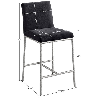 Reeves Black Chenille Fabric Upholstered Counter Stool, Set of 2