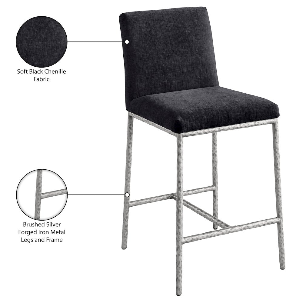 Reeves Black Chenille Fabric Upholstered Counter Stool, Set of 2