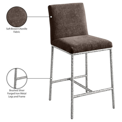 Reeves Brown Chenille Fabric Upholstered Counter Stool, Set of 2