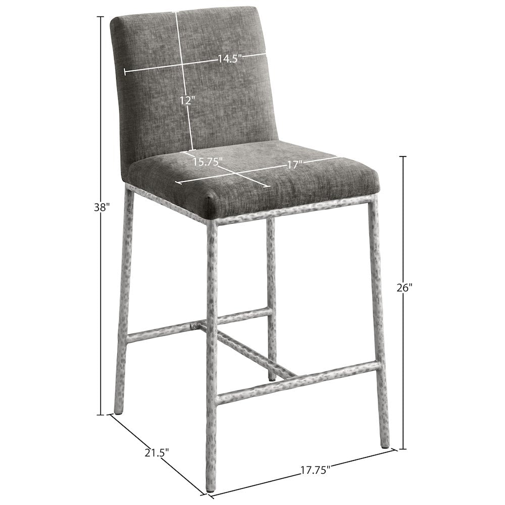 Reeves Grey Chenille Fabric Upholstered Counter Stool, Set of 2