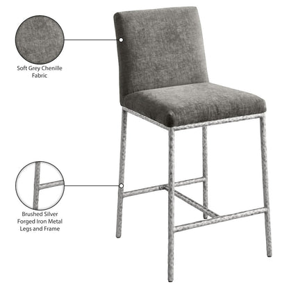 Reeves Grey Chenille Fabric Upholstered Counter Stool, Set of 2