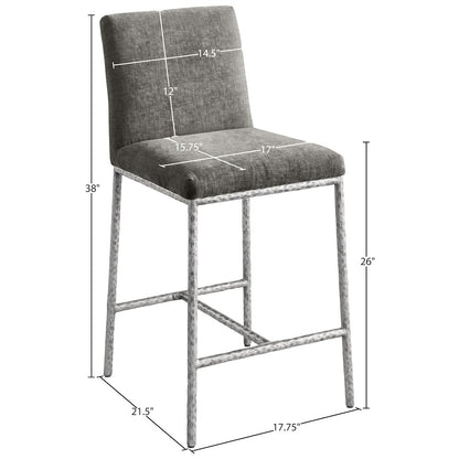 Reeves Grey Chenille Fabric Upholstered Counter Stool, Set of 2