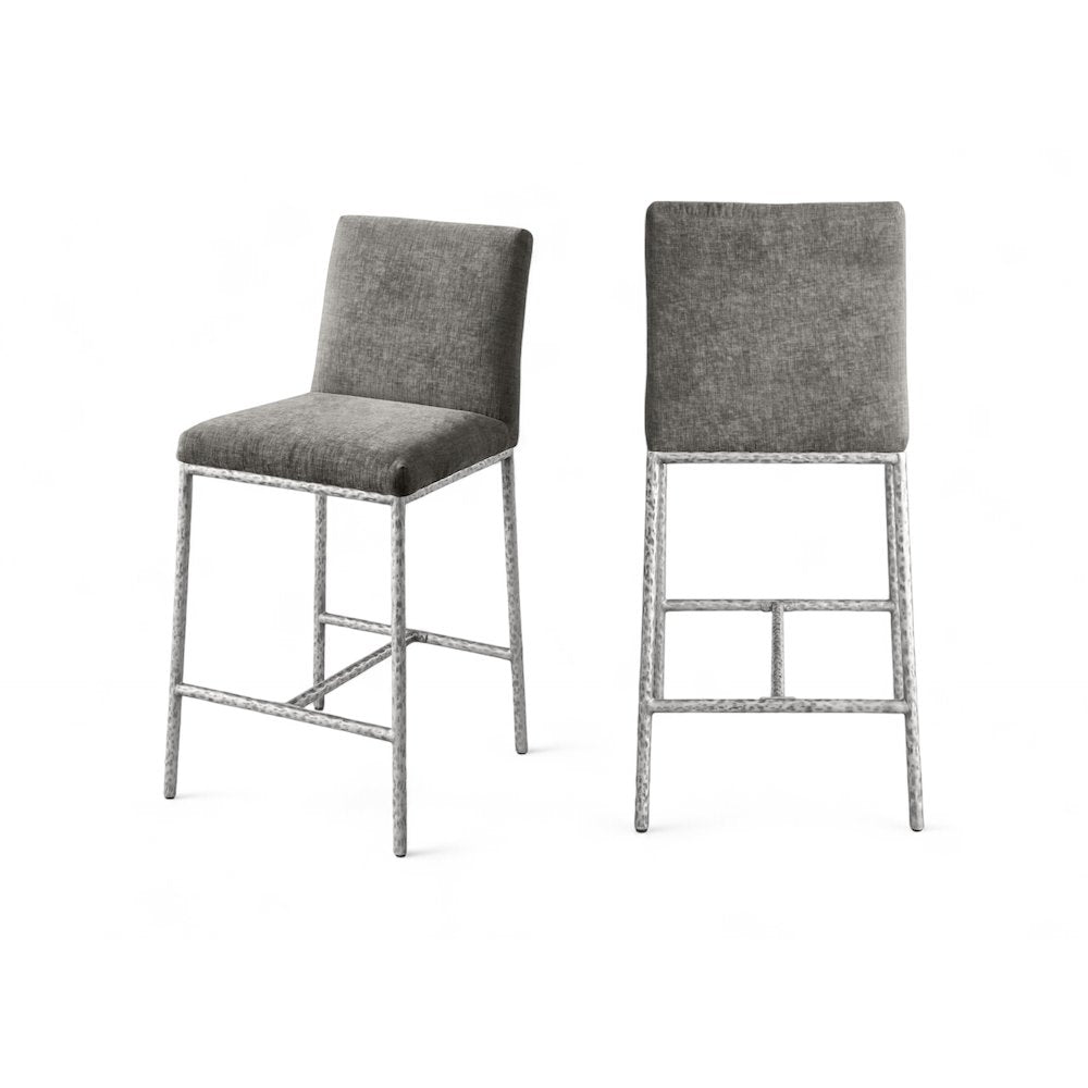 Reeves Grey Chenille Fabric Upholstered Counter Stool, Set of 2
