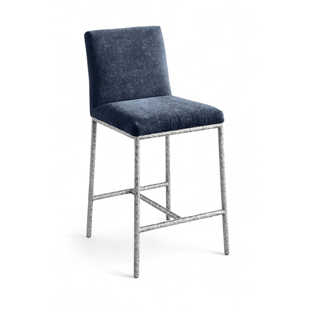 Reeves Navy Chenille Fabric Upholstered Counter Stool, Set of 2