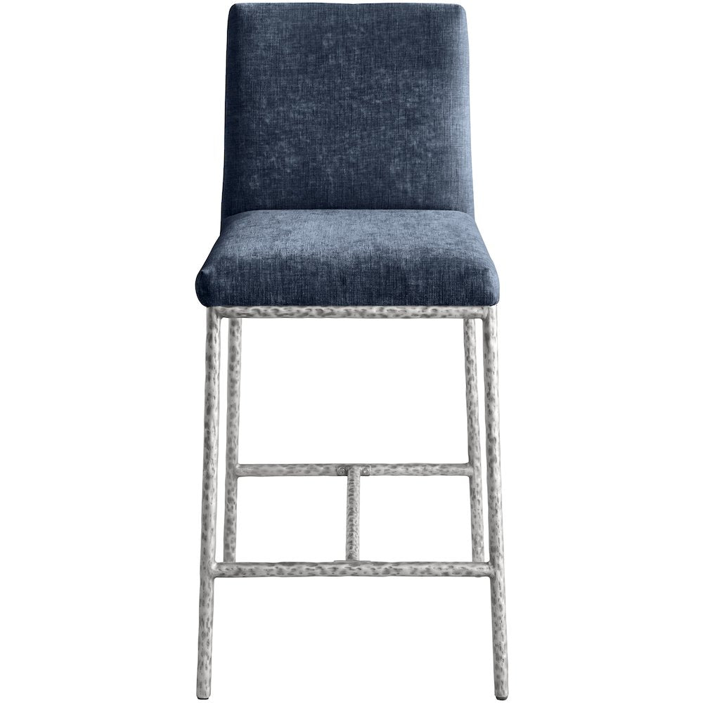 Reeves Navy Chenille Fabric Upholstered Counter Stool, Set of 2