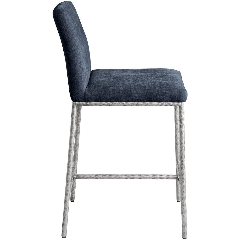 Reeves Navy Chenille Fabric Upholstered Counter Stool, Set of 2