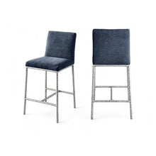 Reeves Navy Chenille Fabric Upholstered Counter Stool, Set of 2