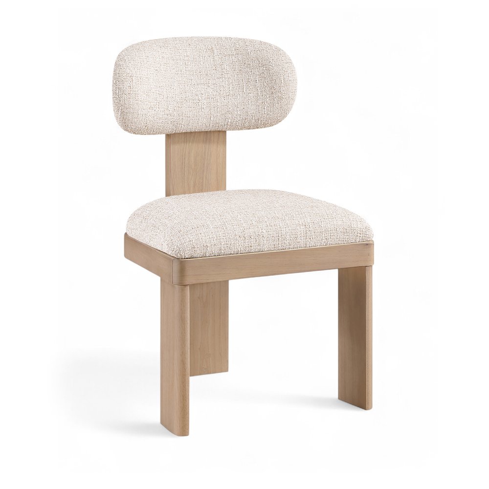 Timbra Beige Linen Textured Fabric Upholstered Dining Chair, Set of 2