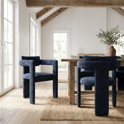 Navy Chenille Dining Chair Set of 2 with Armrests and Contemporary Design
